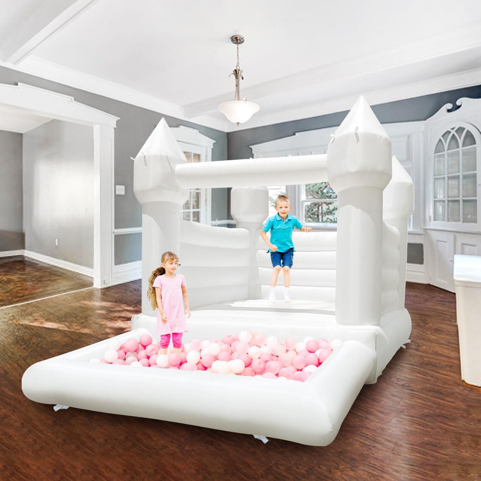 Connsann White Bounce House with Ball Pit 120x96x96 inch ASTM Certified White Bouncy Castle for Memorable Birthday Parties & Event (White, 11x8x7.8FT)