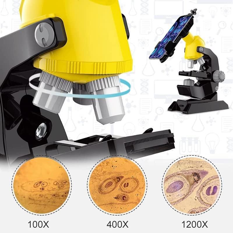 JOEBO Microscope Kit Microscope for Kids, Compound High Magnification Beginner Microscope Science Kit Microscope Lens Adapters (Color : Yellow)