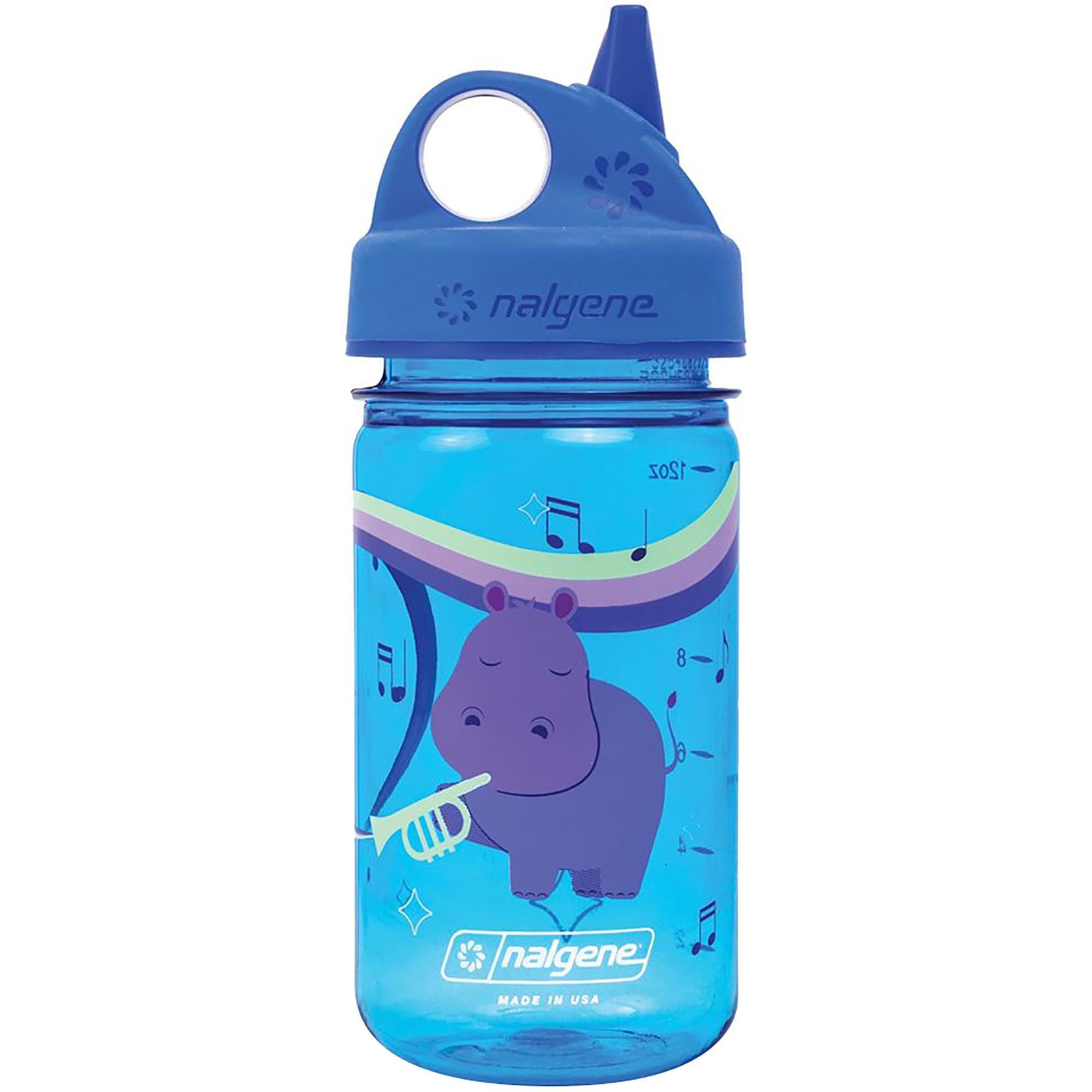 Nalgene Nalgene Kids Sustain Grip-N-Gulp Water Bottles Made with Material Derived from 50% Plastic Waste, Leak Proof Sippy Cup, Durable, BPA and BPS Free, Dishwasher Safe, Reusable, 12 Ounces, Musical Hippo