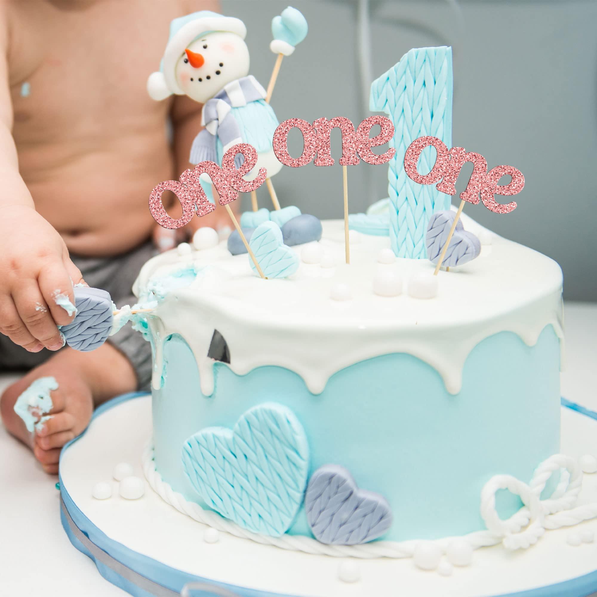 Ephlyn 24Pcs First Birthday Cupcake Toppers Glitter One Cupcake Picks Baby Shower 1st Birthday Cake Decorations Party Supplies Rose Gold