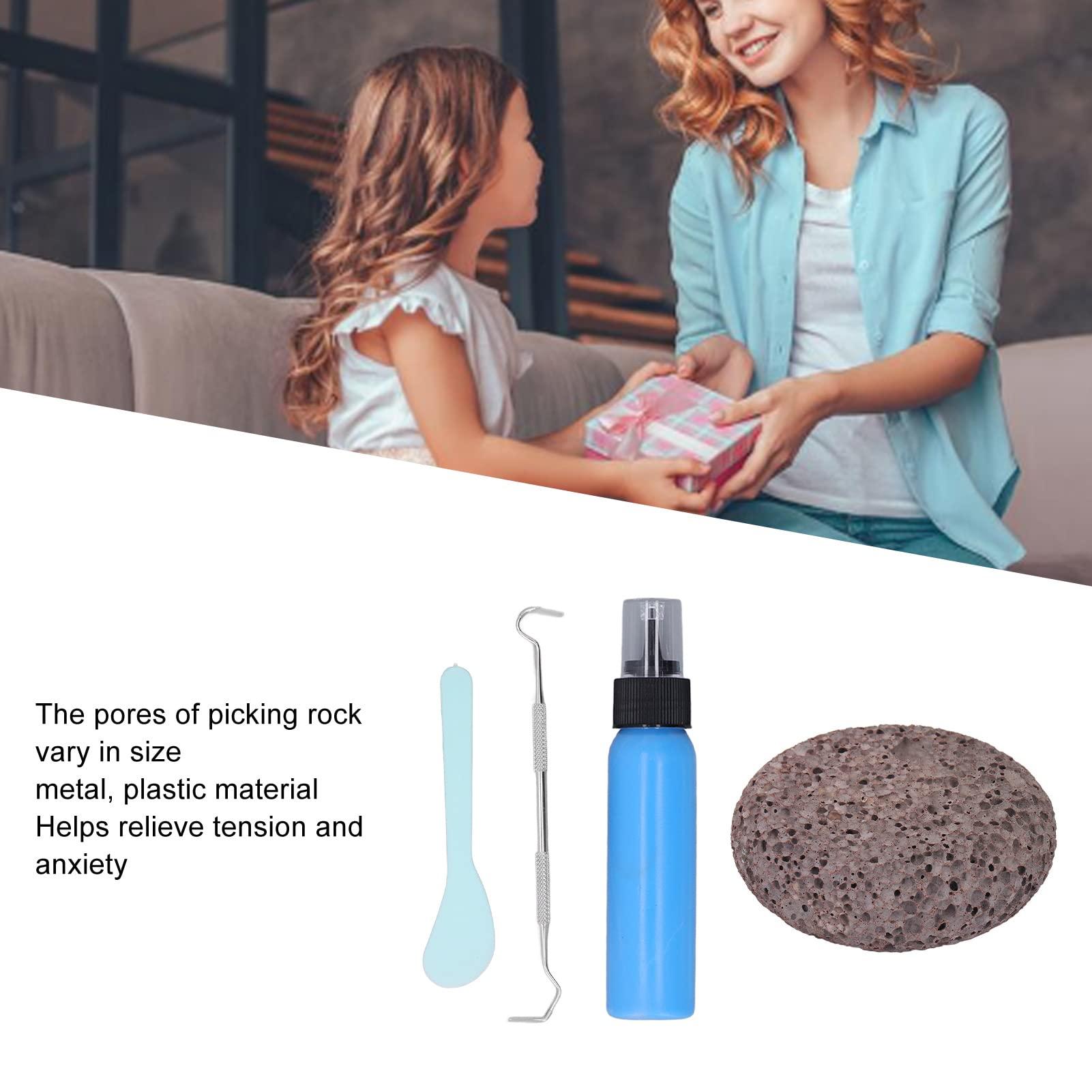 Septpenta Picking Rock Kit, Pick Stone for Anxiety Relief, Reduce Stress Fidget Picky Stone Kit, DIY Relaxing Relief Pick Rock Toyfor Children and Adults (Blue Latex + Flat Round Stone)