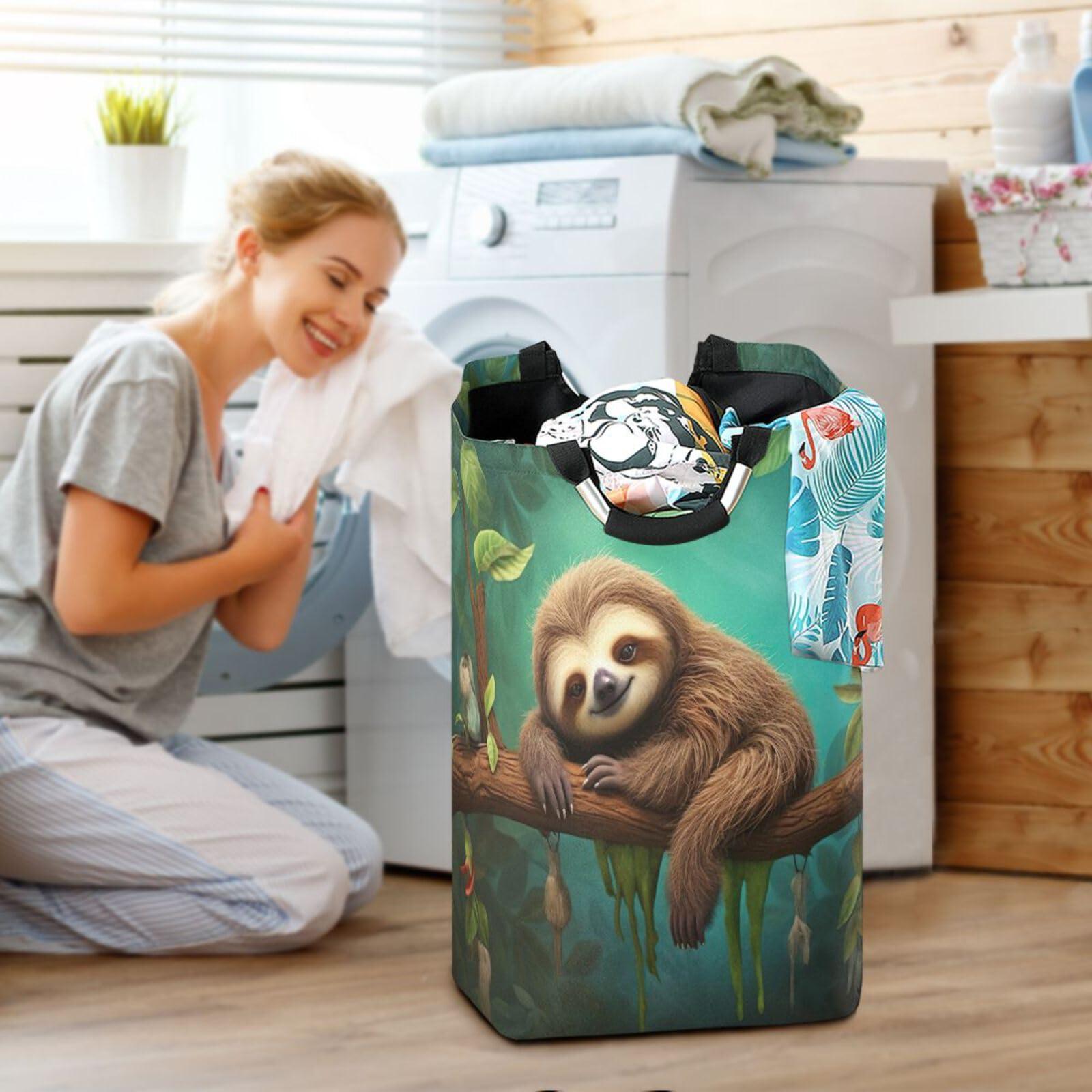 FLildon FLildon Laundry Basket Tree Sloth Collapsible Clothes Hamper, Waterproof Nursery Storage Bin with Handle Clothing Baskets for Bedroom Bathroom