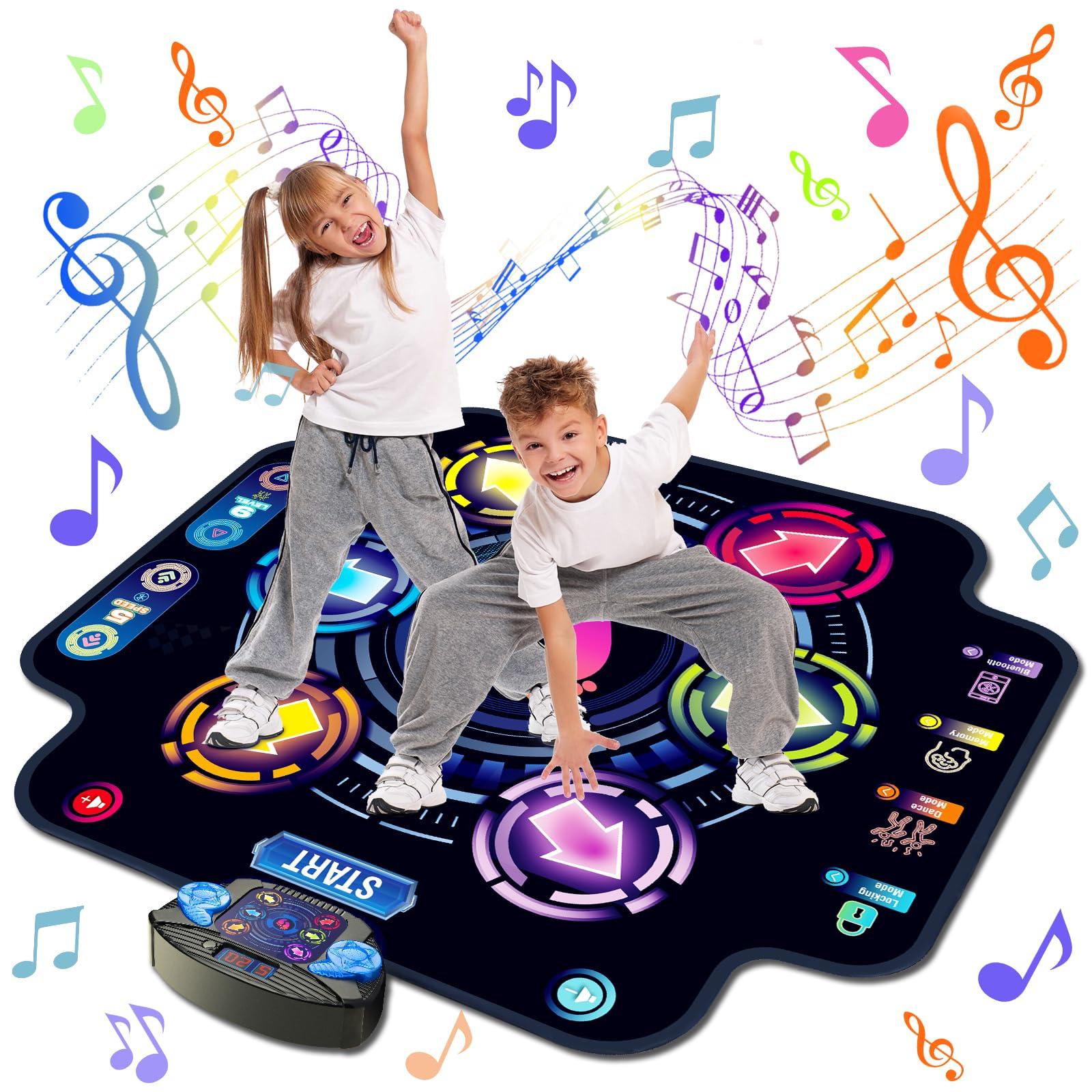 KIZJORYA UpgradedKIZJORYA Dance Mat for Kids, Electronic Light-up Dance Pad with Wireless Bluetooth 5 Speeds 9 Levels, Dancing Mat for Toddlers Music Game Dance Toy for Girls Boys 3 4 5 6 7 8 9 10+ Year Old