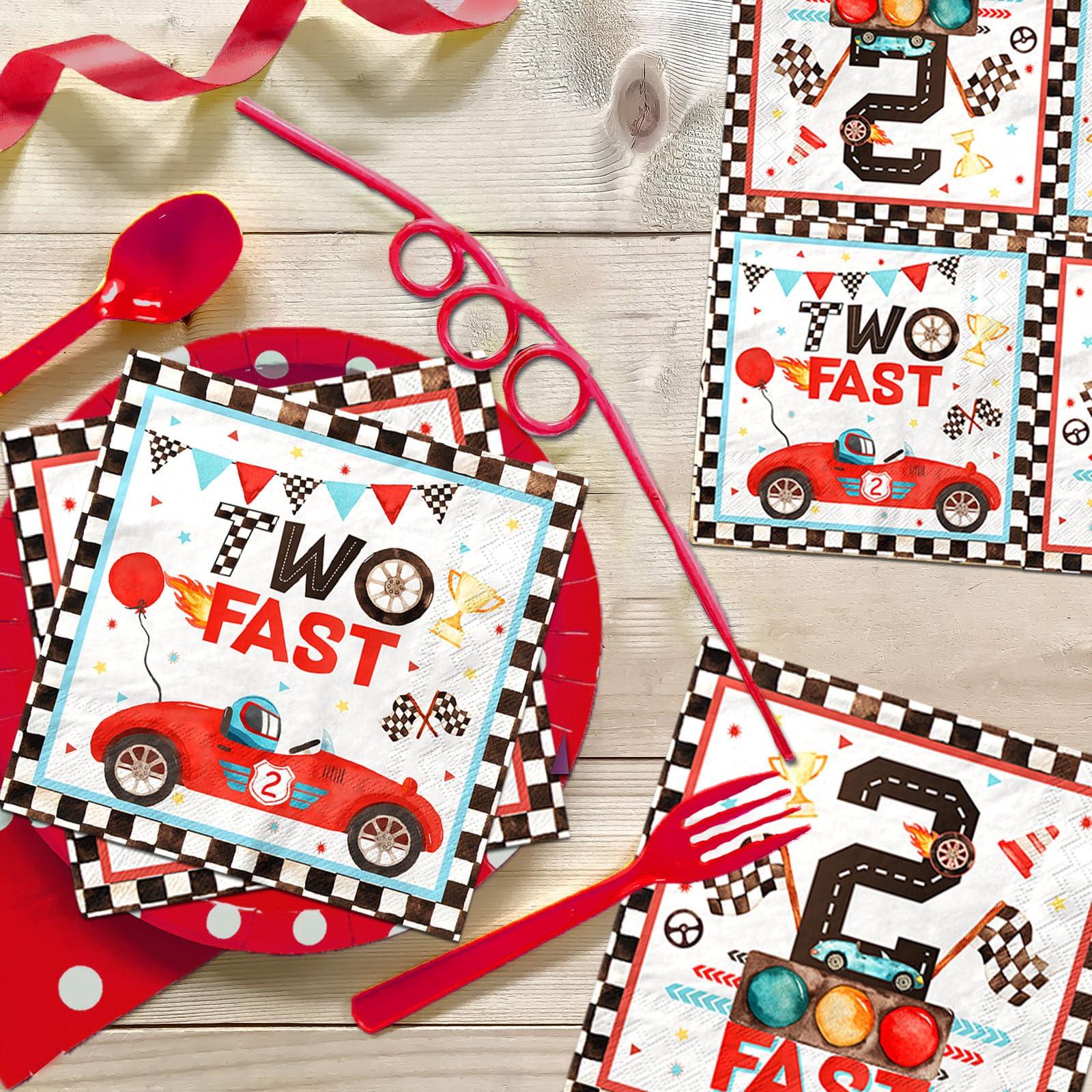 CMUSKO Two fast Birthday Party Napkins,40Pcs Race Car 2nd Birthday Party Napkins Disposable Race Car for Napkins Two Years Old Party Baby Shower Decorations Favors for Boys