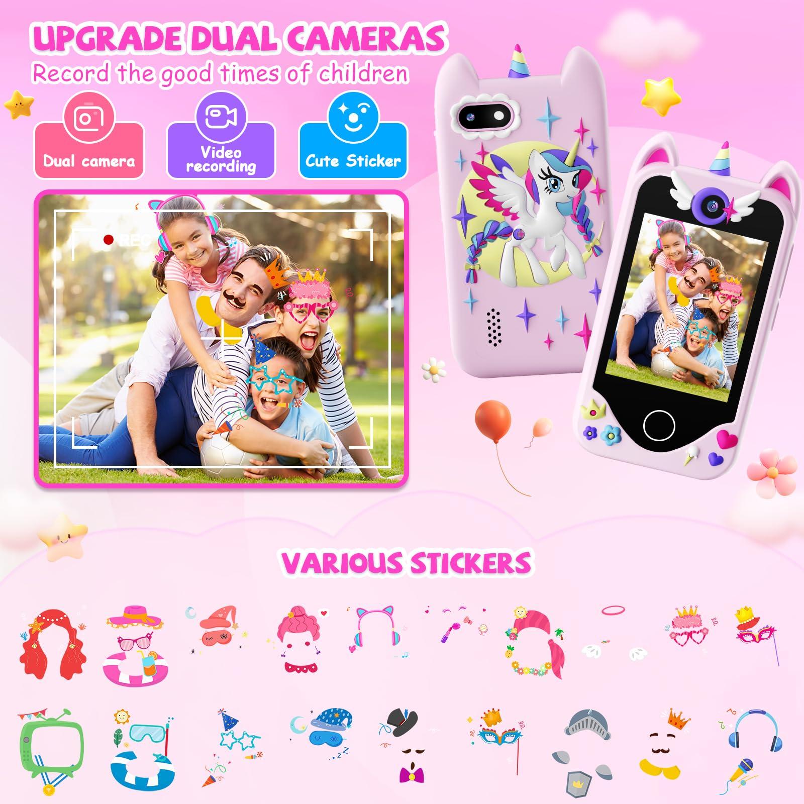 Yosfeng Kids Smart Phone for Girls Gifts - Toddler Christmas Birthday Gift for Age 3 4 5 6 Year Old, Kids Cell Phone Toy with Touchscreen, Dual Cameras, Learning, Music Player, Games with 32 GB Card