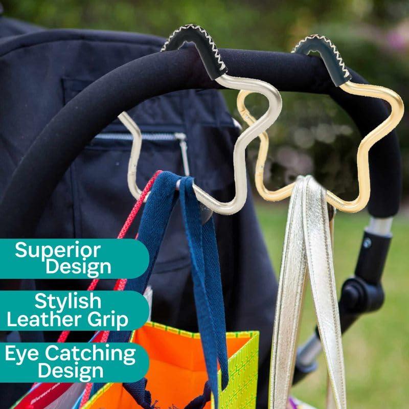 Buggygear Buggygear - Buggy Star Hook - The Perfect Way to Carry Your Baby Diaper Bag - Use The Hook on Your Stroller Handle Bars (Silver/Black)