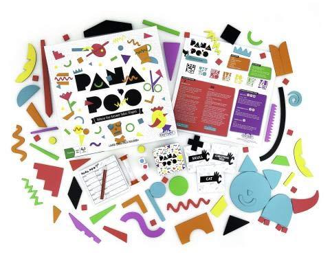 Outset Media Pana Po'o Shape Game - Draw Object Card and Use Shapes to Create The Item in One Minute - Speed is Required! - Ages 8 and Up - Contains 70 Cards, 2 Dice, and 84 Shapes by Outset