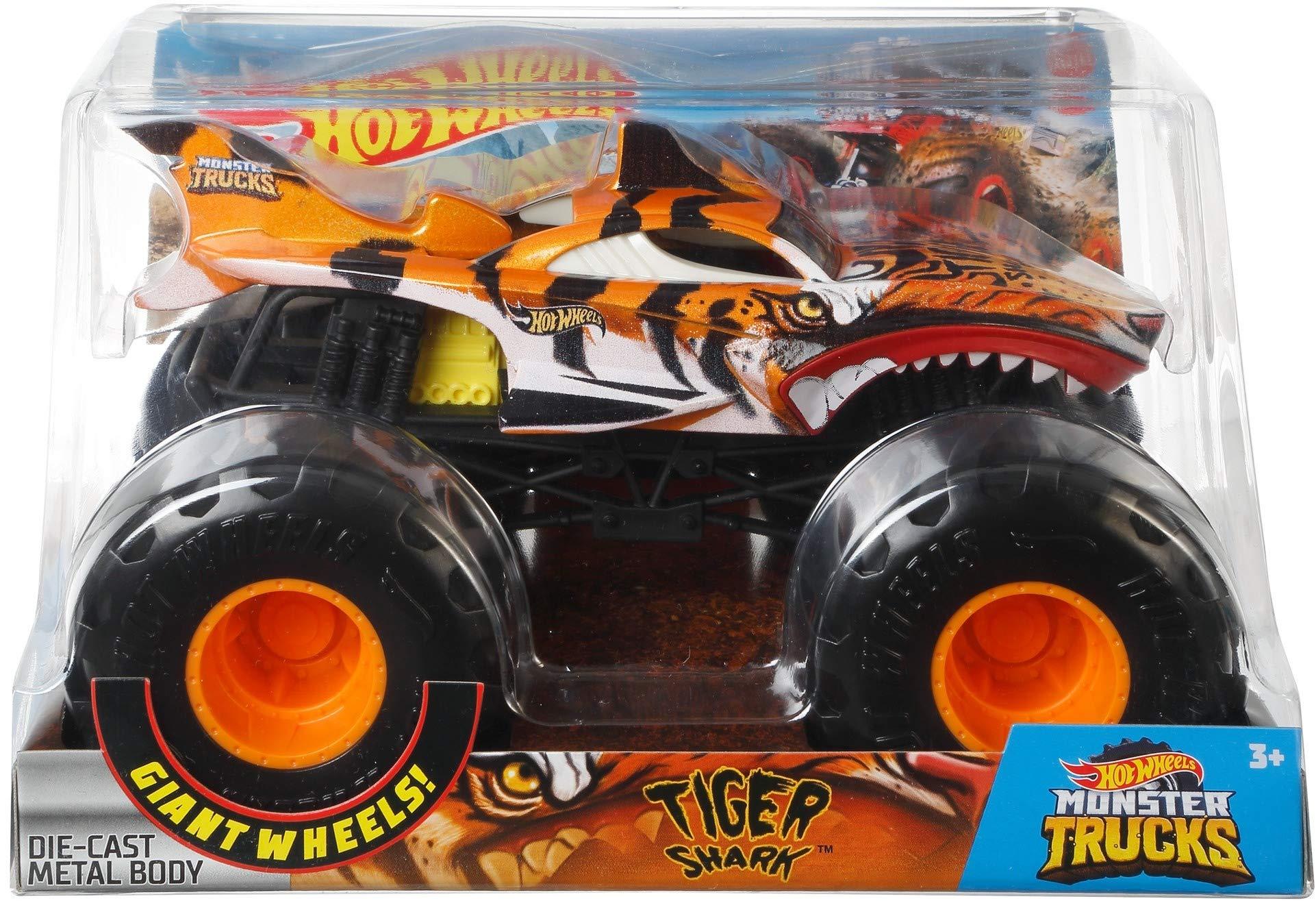 Hot Wheels Hot Wheels Monster Trucks Tiger Shark die-cast 1:24 scale vehicle with Giant Wheels for kids age 3 to 8 years old great gift toy trucks large scales