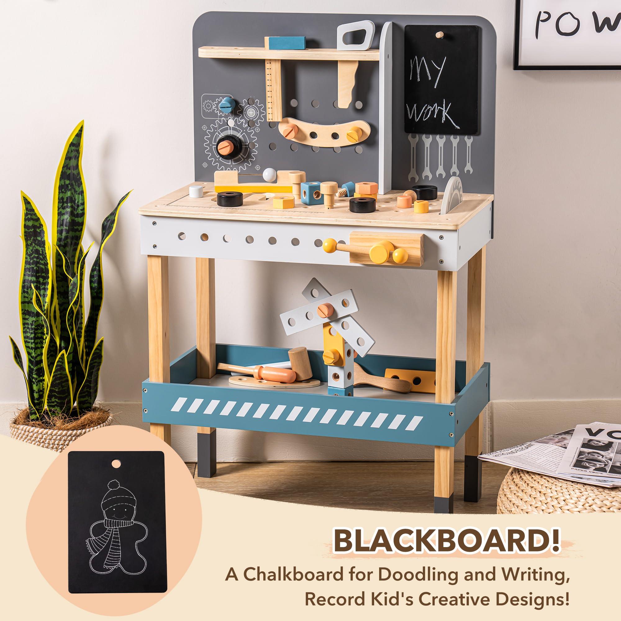 ROBUD ROBUD Wooden Tool Workbench for Kids Toddlers, Toy Tools Set Gift for 3 4 5 6 7 Years Old and Up