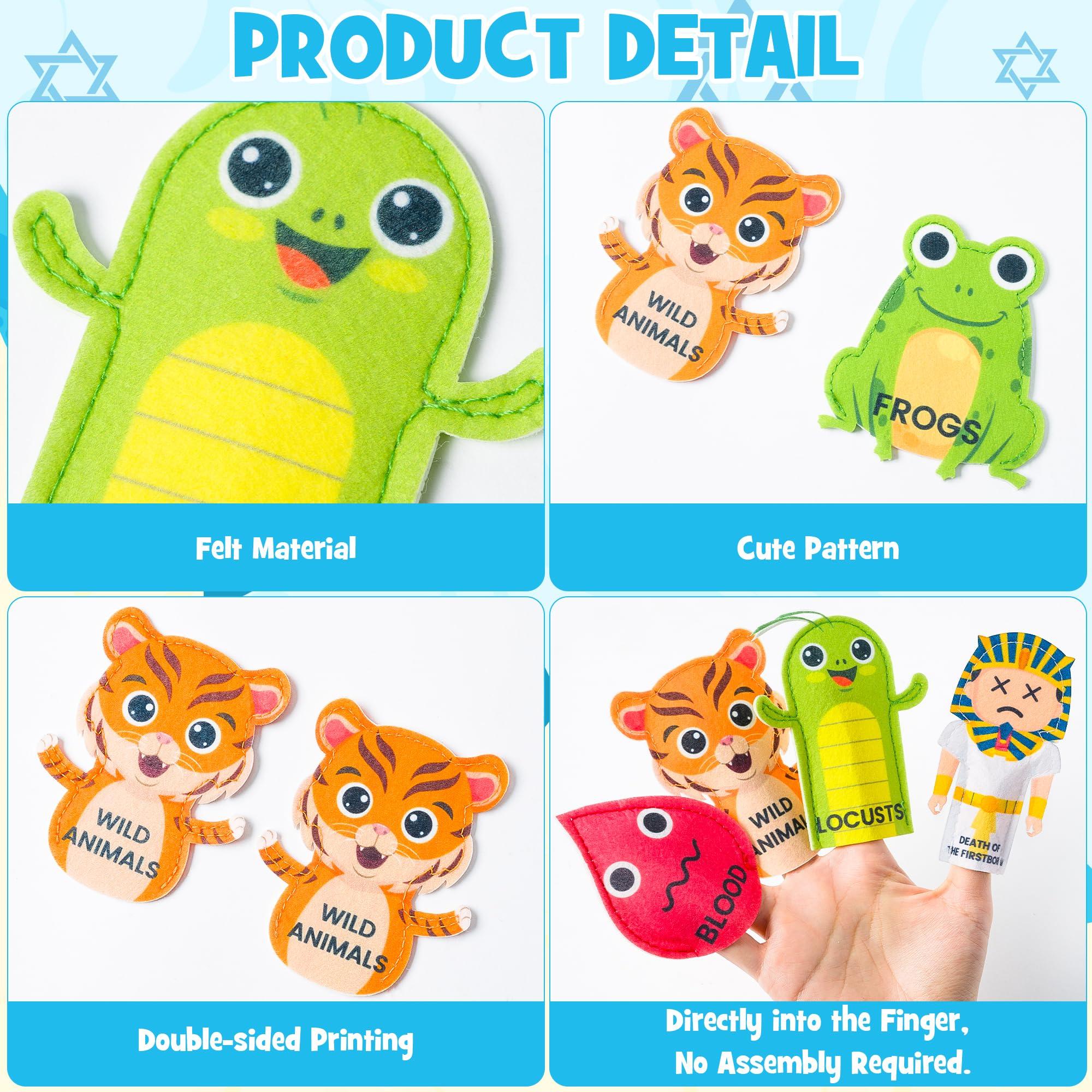 COcnny COcnny Passover Plague Finger Puppets - 30pcs Ten Plagues Felt Finger Puppet Making Kit for Kids, Make Your Own Hand Tosys for Jewish Pesach Seder, Passover Toy Party Supplies (10 Styles)