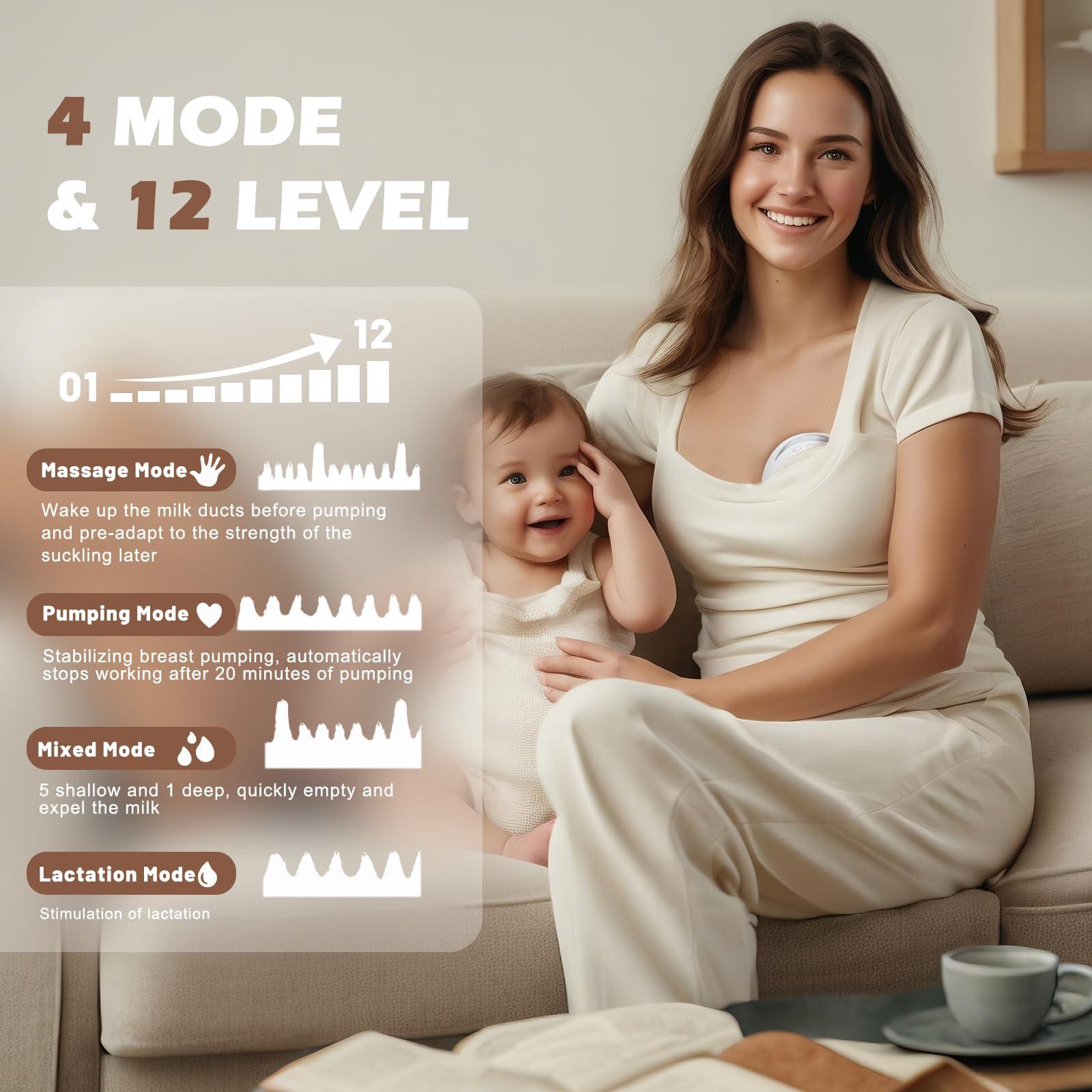 PAISHENKEJI Electric Breast Pump Hands Free - Wearable Breastfeeding Pump Wireless Breast Pump with Smart Display Portable Pump of 4 Modes &12 Levels Low Noise 19/21mm Flange