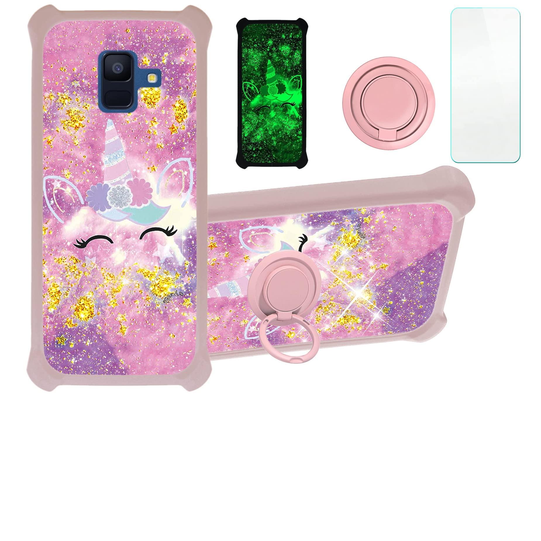 jioeuinly jioeuinly Galaxy A6 Case Compatible with Samsung Galaxy A6 Phone Case Cover [with Tempered Glass Screen Protector][Hard PC + TPU][Gold Glitter+Luminous] JSF-DJS