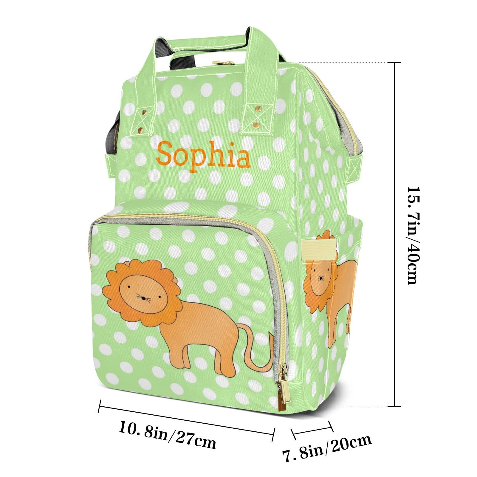 SunFancyCustom Lion Green Polka Dots Diaper Bag Backpack Tote Custom with Name Multifunction Waterproof Travel Back Pack Diaper Bag Gifts Backpack for Men Women