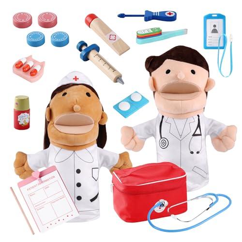 BETTERLINE Pretend Toy Medical Kit with Doctor & Nurse Hand Puppets - Eases Fear for Kids, Educational Roleplay Toy for Toddlers & 3+ Toys for Girls Boys, Pretend Playset, Kids Doctor Set