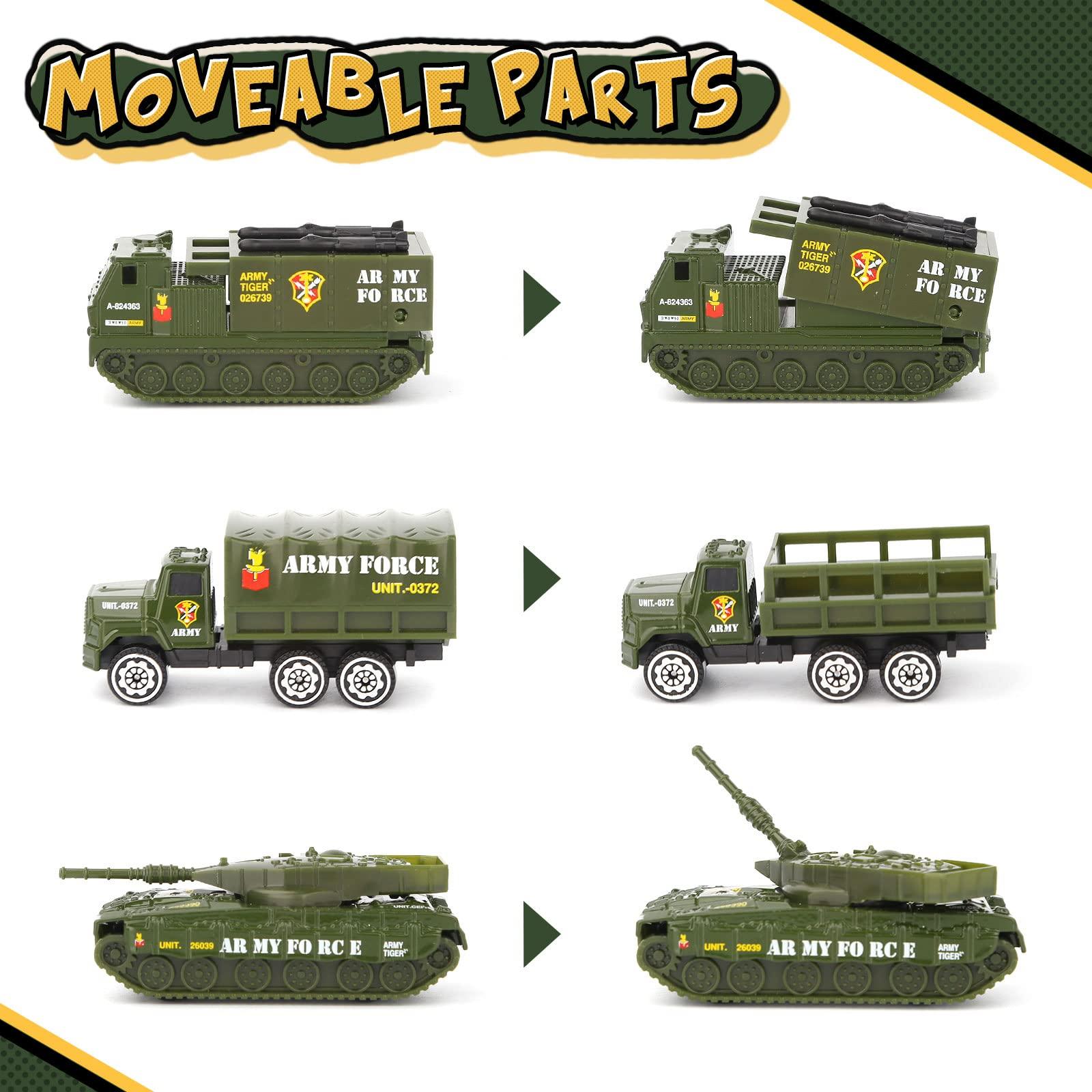 Dreamon Diecast Military Vehicles Army Toy Mini Pocket Size Play Models Truck Tanks Helicopter for Kids Boys Age 3 4 5,Pack of 6