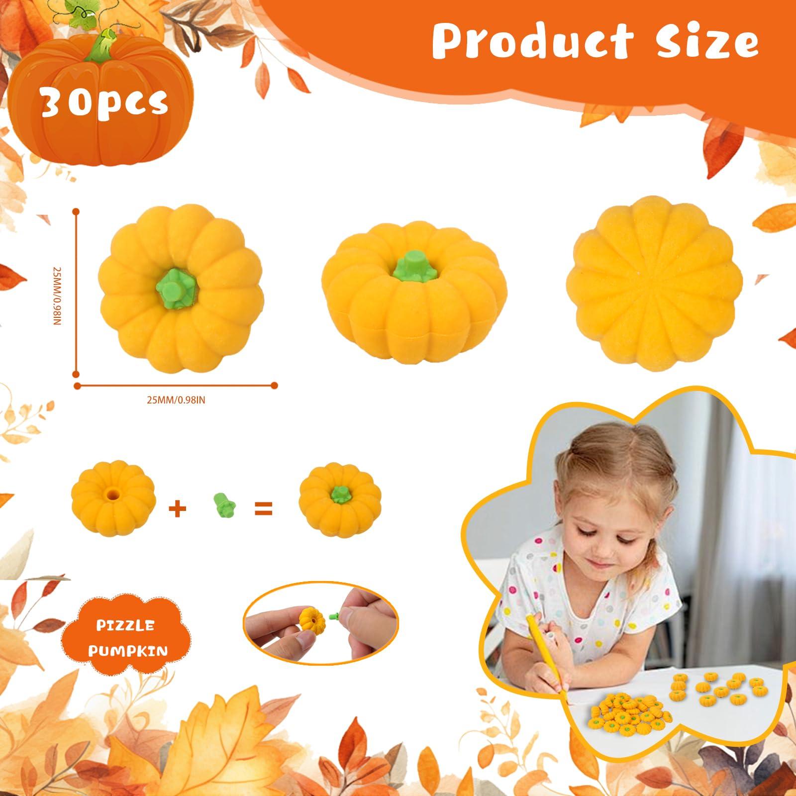 Wolpark Wolpark Pumpkin Erasers Fall 3D Mini Erasers 30pcs Novelty Puzzle Pencil Eraser Halloween Autumn Thanksgiving Party Favor Stationery for Kids Students Treasure Box Classroom Prizes School Supplies