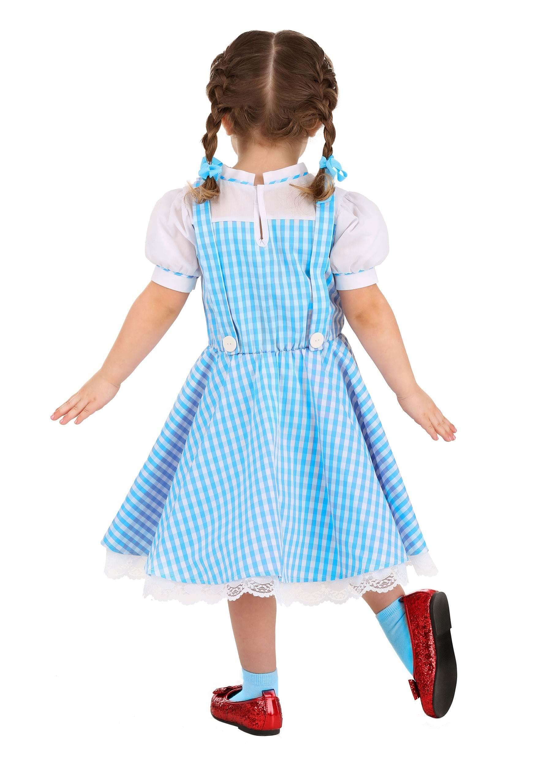 Fun Costumes Toddler Wizard of Oz Dorothy Costume for Girls, Blue Dress & Hair Bow Ties, Blue Checked Gingham Fairytale Dress 2T