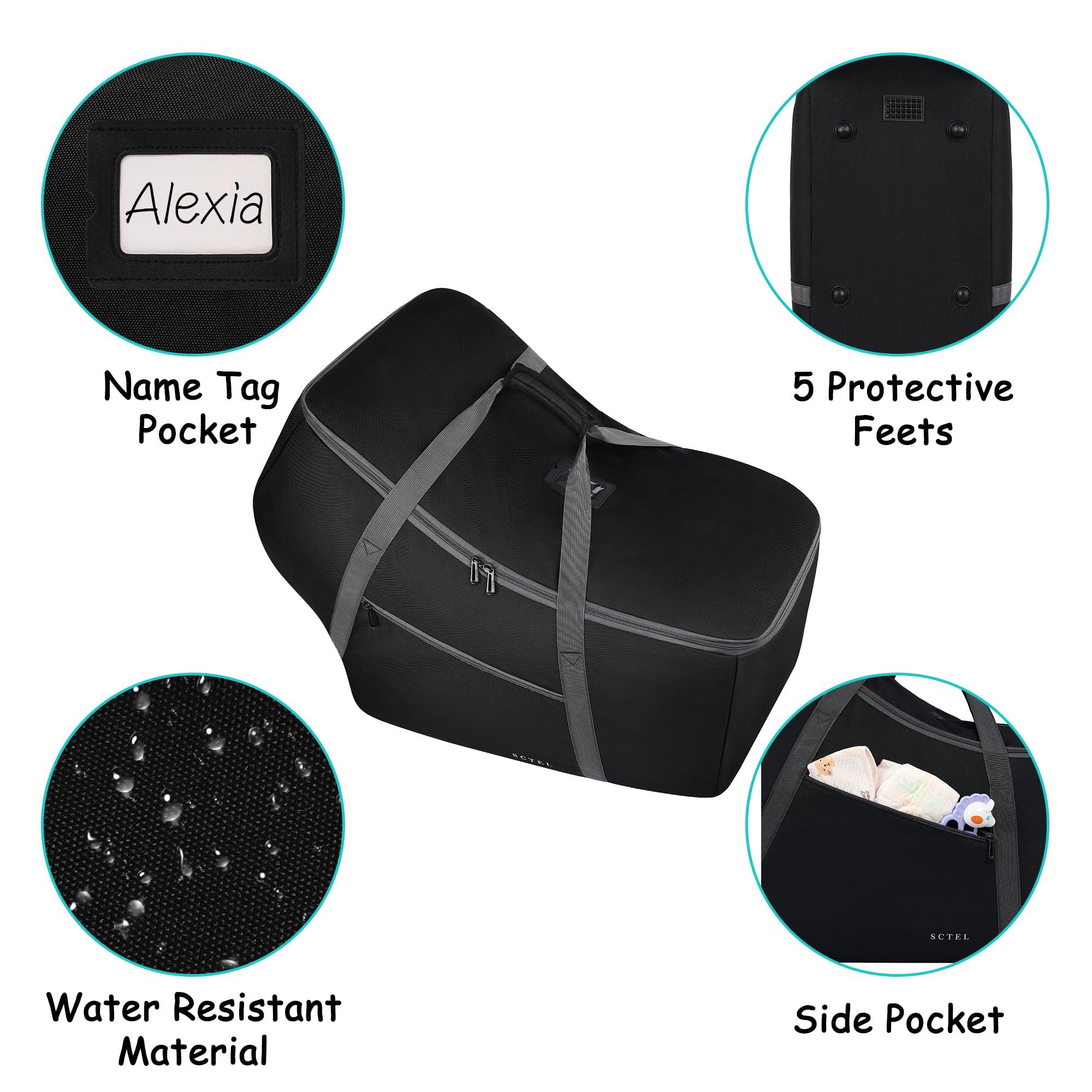 SCTEL Infant Car Seat Travel Bag Fit Nuna Pipa All Model Car Seat and Base, Fit Doona Baby Stroller, Padded Car Seat Bags for Air Travel, Gate Check Bag with Side Pocket, 5 Protective Feet, Storage Bag