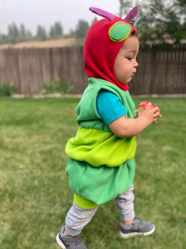 GINEVSAL GINEVSAL Baby Caterpillar Costume Infant Girl Boy Halloween Costume Sleeveless Hungry Hoodie Romper Cosplay Party Outfit (Green, 12-18 Months)