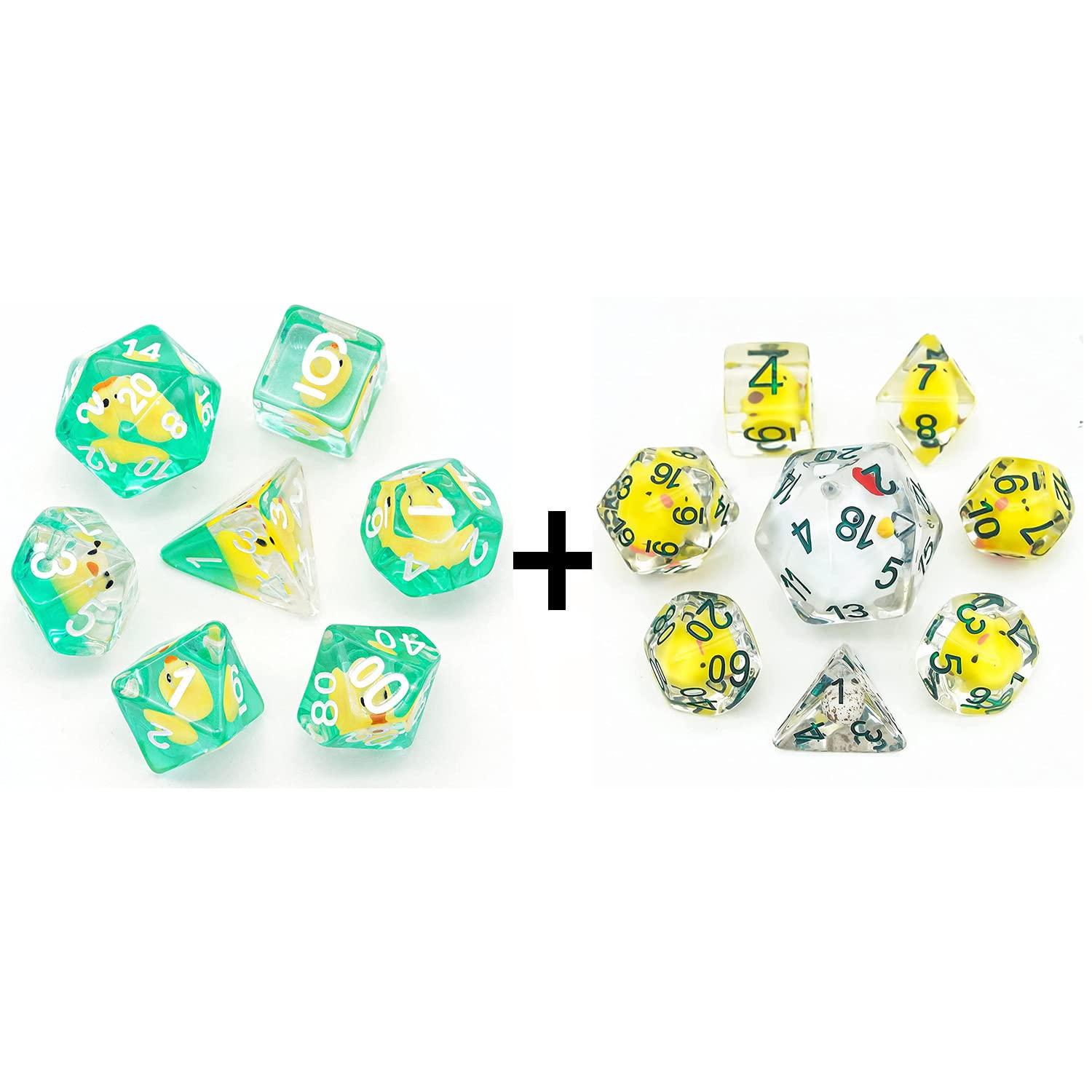 Cusdie Cusdie One 7-Die DND Dice Set Filled with Duck and One 7-Die DND Dice Set Filled with Chick Family for Role Playing Game Dungeons and Dragons D&D Dice MTG Pathfinder (Yellow Duck)