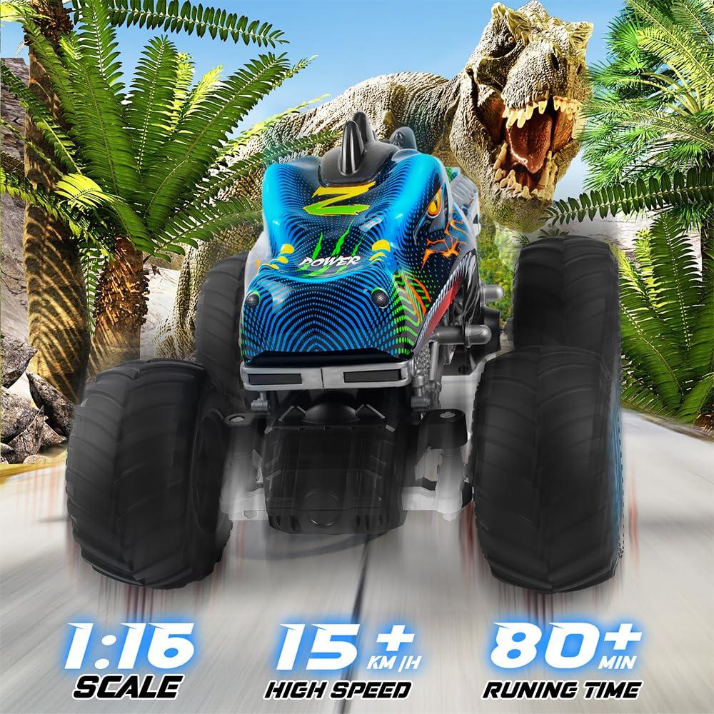 Rhybor Rhybor Remote Control Dinosaur Car, 2.4GHz All Terrain Remote Control Monster Truck, RC Dinosaur Monster Car, Spray Music Monster Truck RC Cars for Boys 4-7 8-12 and Girls