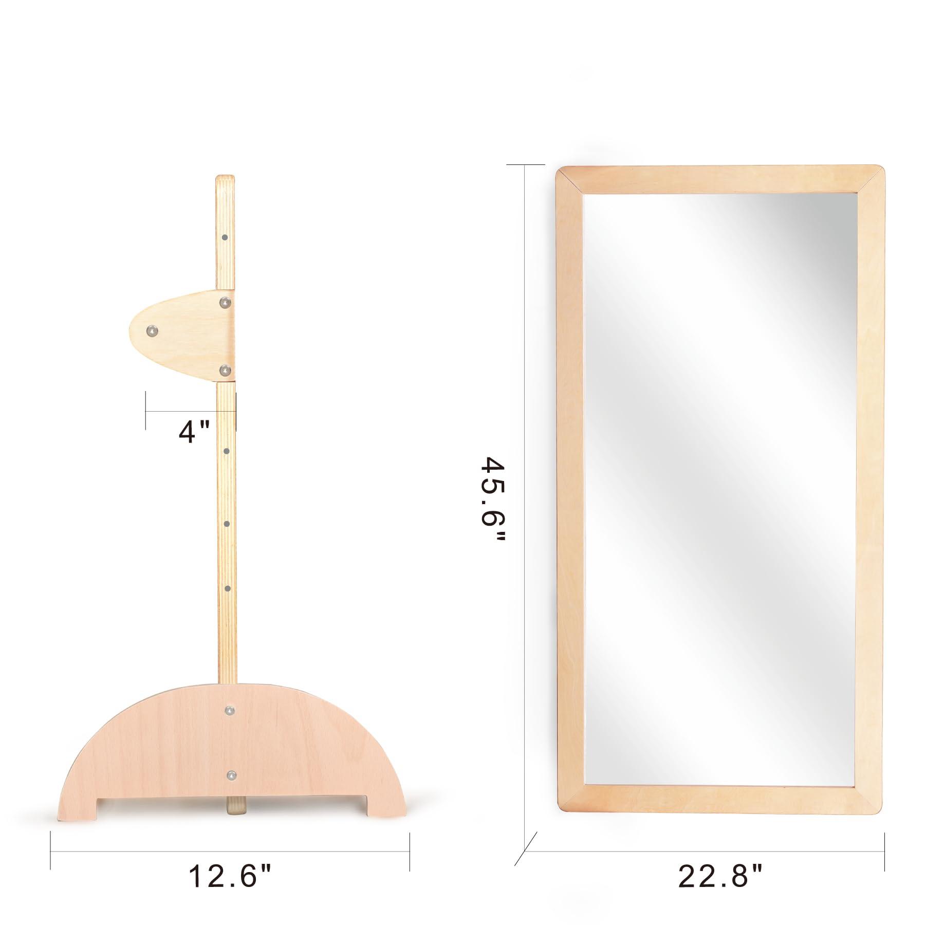 KRAND KRAND 3-Position Montessori Wood Frame Non-Shatter Safety Pull Up Bar Baby Big Mirror Set, Infant Coordination Mirror, Kids Classroom Furniture for Daycare, Homeschool or Preschool