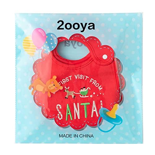 2ooya 3Pcs Cotton Christmas Baby Bib Infant Drooling Feeding Bibs with Resin Buttons Toddler Absorbable Bib Set Unisex Cartoon Pattern Newborn Baby Food Bibs Baby Gift Photo Props for Christmas(6-12 months)
