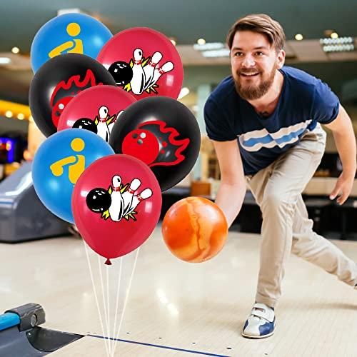 HADEEONG 36 Pieces Bowling Party Balloons Ball Party Strike Up the Fun Theme Party Supplies Black/Red/Blue for Kids, Boys Baby Shower Birthday Party,12\"