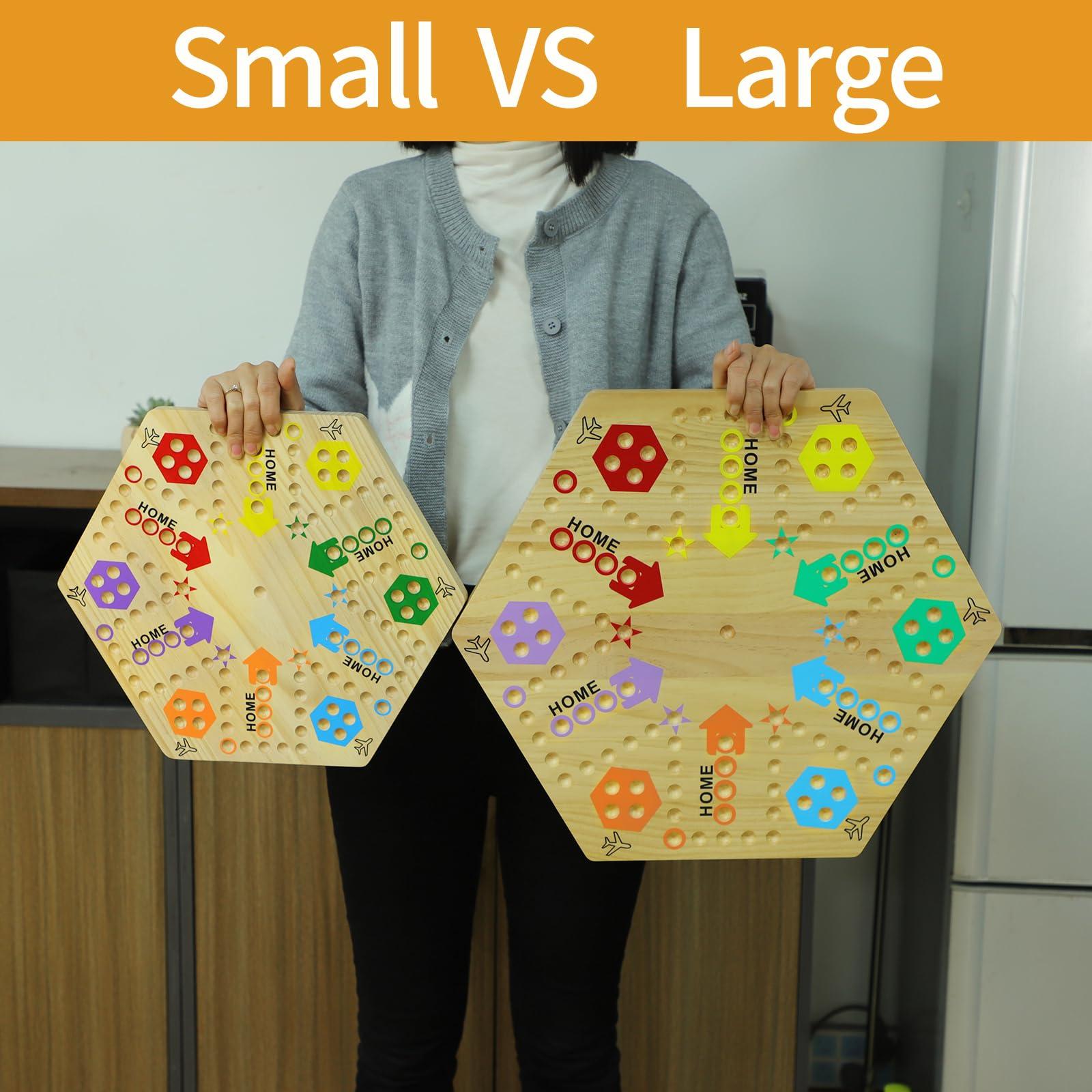 Medikaison Medikaison Large Size Original Marble Game Solid Wood 20 inch Wahoo Board Game Double Sided Painted Wooden Fast Track for 6 and 4 Players 6 Colors 24 Marbles 6 Dice for Family Friend