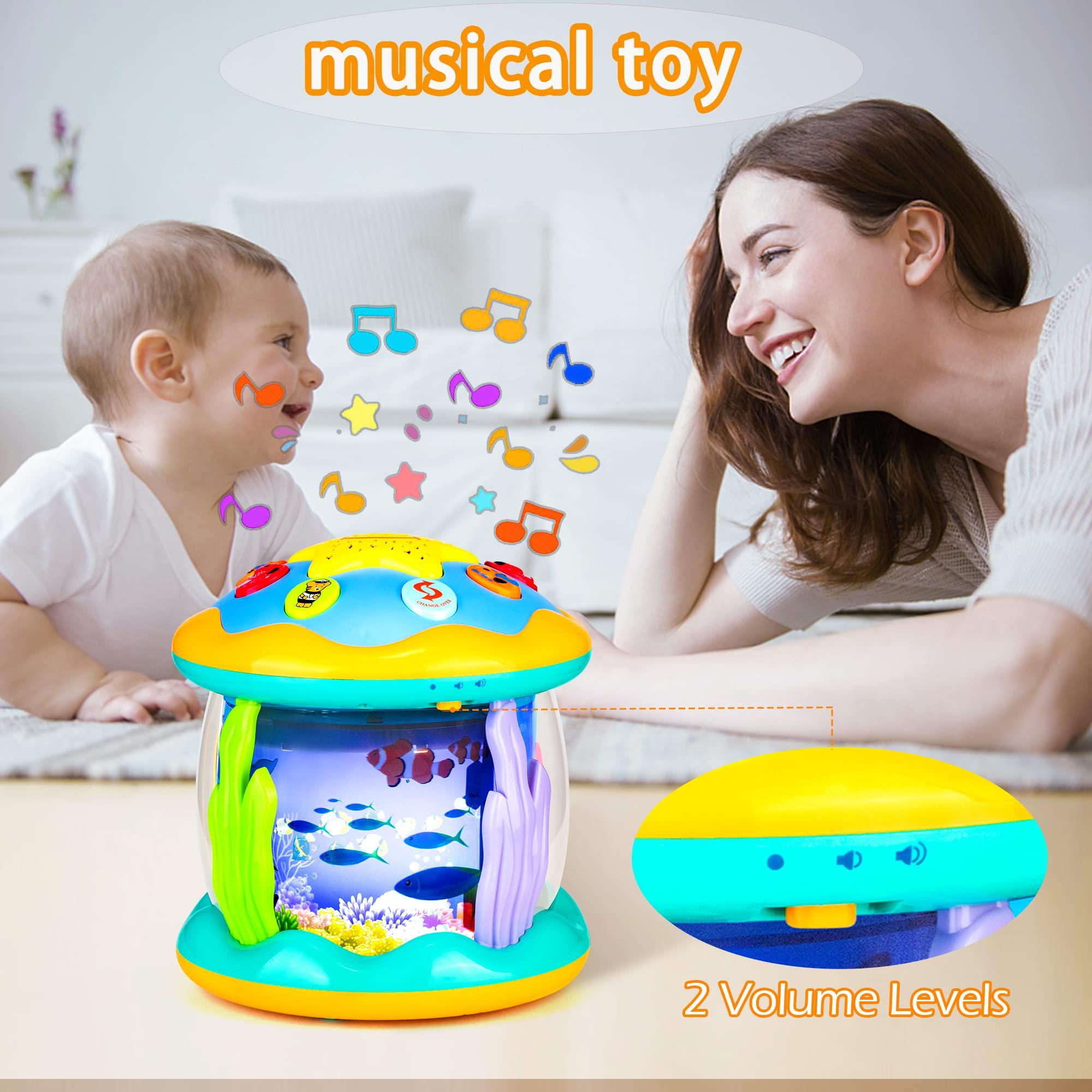 Koyiwa Baby Toys 12 Months Musical Light Up Tummy Time Infant Toys 12-18 Months Crawling Toys Ocean Rotating Projector Baby Gifts for 1 2 3 Year Old Boy Girl Birthday Toddlers Kids