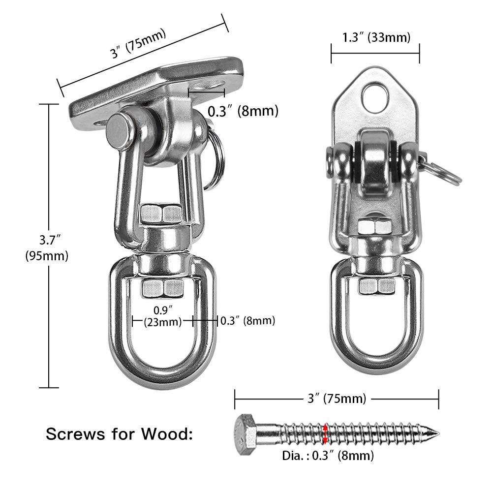 WAREMAID WAREMAID Hammock Chair Hanging Kit Swing Ceiling Mount, Heavy Duty 360° Swivel Swing Hanger Hook, Playground Hanging Chair, Tree, Gym, Rope, Swing Set Bracket, Punching Bag Hardware, 1000 LB