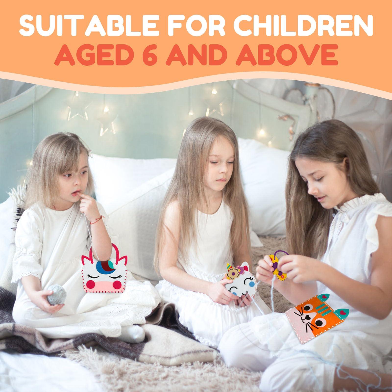 DJAPWPX 8 Pcs Kids Sewing Kit DIY First Felt Sewing Kit Educational Beginner Sewing Kit for Kids Creative Felt Sewing Craft Kit for Girls Boys Aged 6+