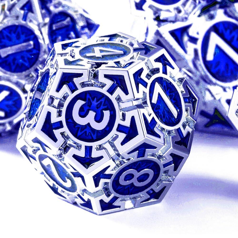 RULE DICE RULE DICE Metal DND Dice Set D&D Dungeons and Dragons Dice, Unique Polyhedral MTG RPG Role Playing D and D Dice Set, Weighted Solid Blue D & D Metal Dice with DND Dice Gift Box D20 D4 D12 D10 D% D8 D6