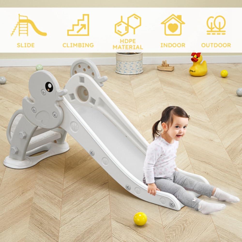 ToysCentral Basics Kid Slide for Toddler Age 1-3 Indoor Plastic Slide Outdoor Playground Climber Slide (Duck Grey White)