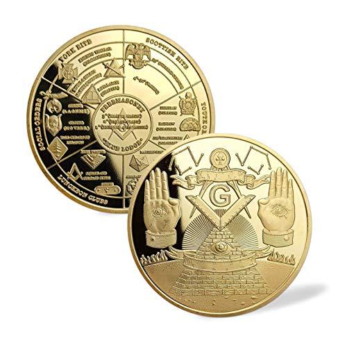 Jokimu Masonic Challenge Coin Gold Plated for Freemason Coin 3D Design with Case