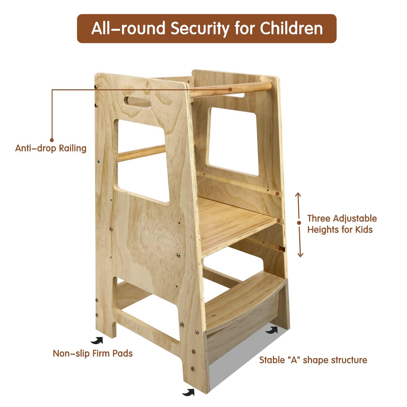 DEARYOU DEARYOU Toddler Stool Tower,Toddler Kitchen Stool, Kitchen Standing Helper Stool for Toddlers,Toddler Stool for Kitchen Counter, Learning Kitchen Tower for Toddlers, Helper Standing Tower, Natural