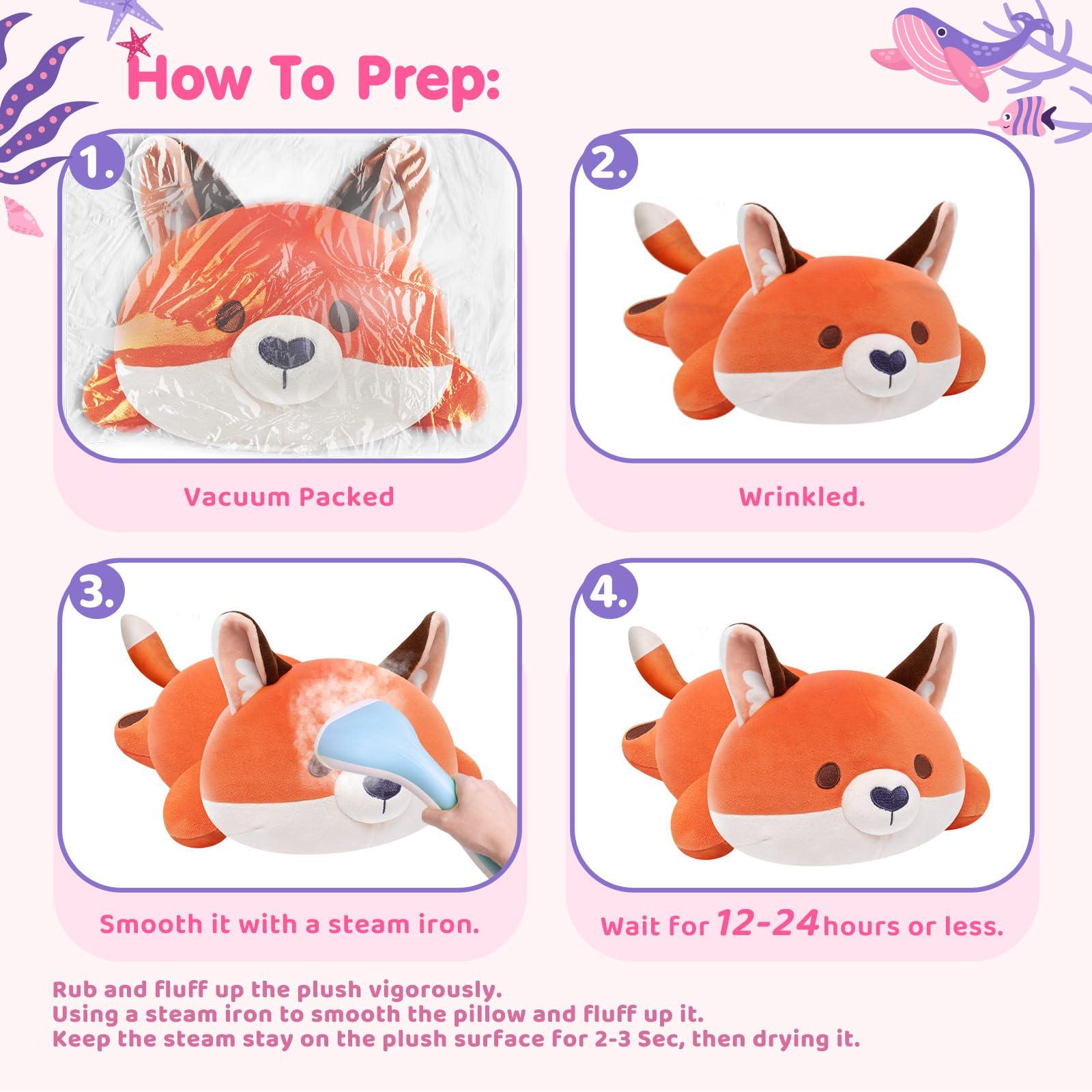Mewaii Mewaii Cute Fox Plush Pillow, Kawaii Plushies Red Fox Stuffed Animals, Squishy Plushies, Cuddle Plush Pillow for Boys & Girls