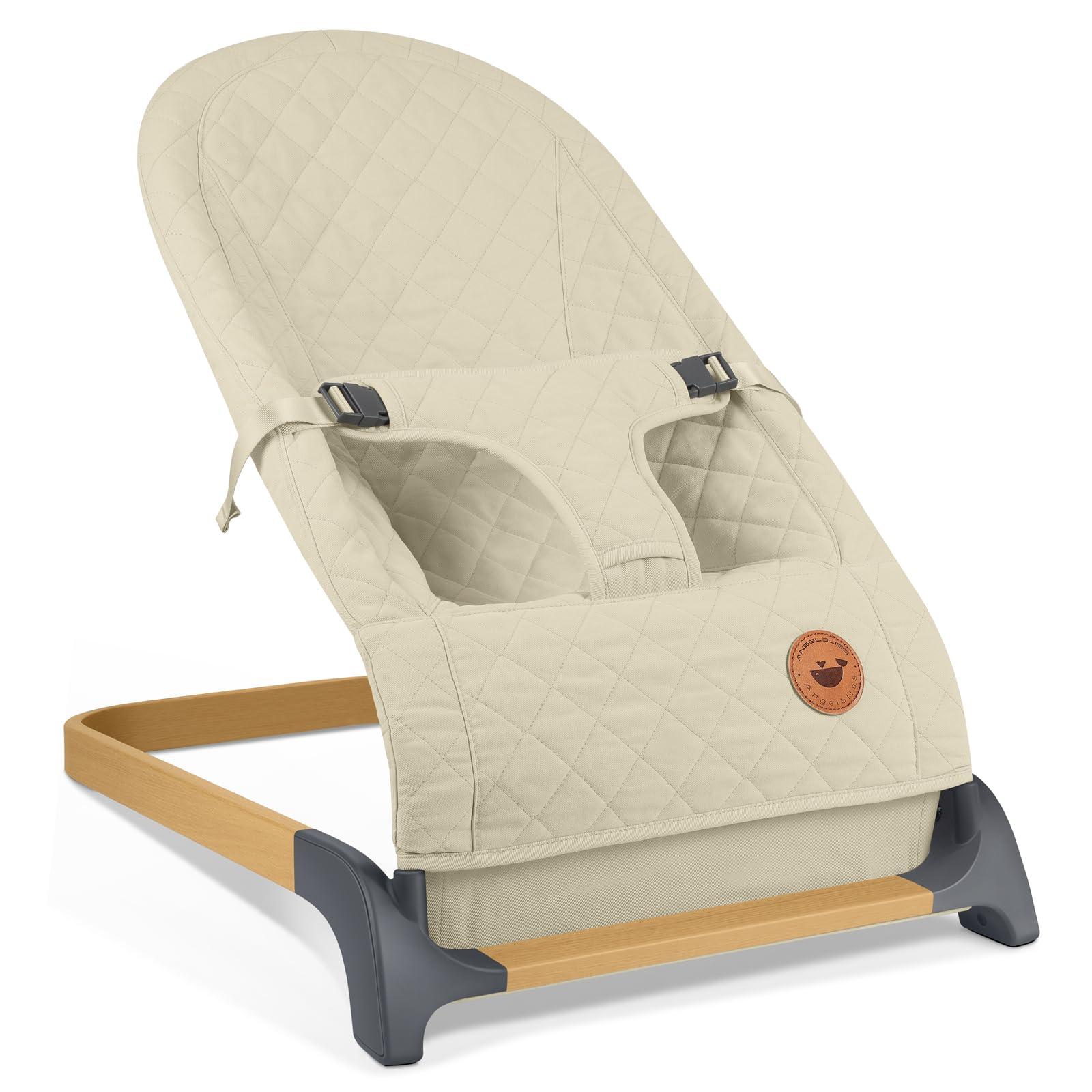 ANGELBLISS ANGELBLISS Baby Bouncer, Portable Bouncer Seat for Babies, Infants Bouncy Seat with Mesh Fabric, Natural Vibrations (Apricot)