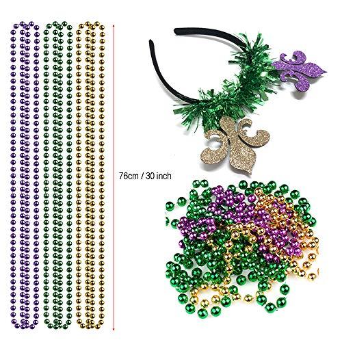 Holidaywoo Mardi Gras Accessory Set 2 Pieces Mardi Gras Headbands and 6 Pieces Mardi Gras Beads Necklaces and 2 Pair Mardi Gras Glasses