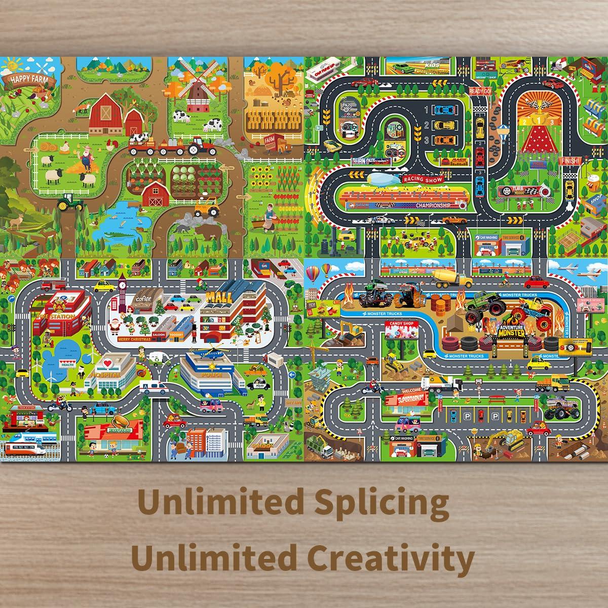 Oriate Oriate Kids Toy Dream Mat Monster Truck Activity Playmat, Multi Color Parent-Child Interaction Game Rug, Ideal Children\'s Educational Floor Mats for Monster Cars Construction Truck Toys 552-M