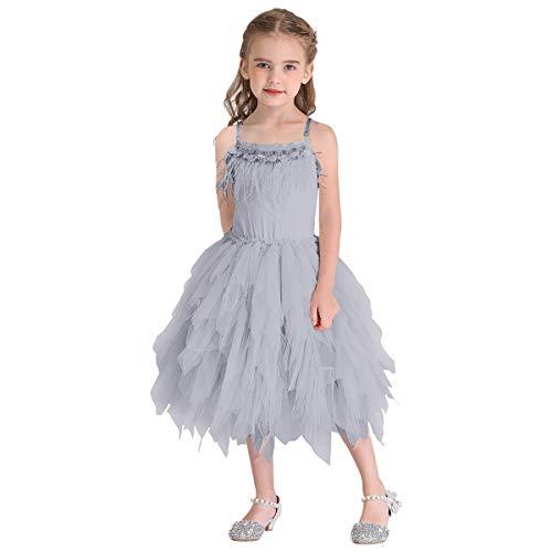 DYMCII DYMCII Baby Girls Feather Swan Princess Dance Dress Prima Ballerina Costume Pageant Party Prom Birthday Short Tiered Gown Gray 2-3T