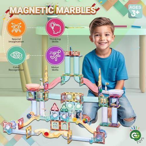 GG TOYS GG TOYS Magnetic Marble Run  208 PCS Magnetic Tiles & Construction Blocks Set  STEM Building Toys for Boys & Girls Ages 3-9  3D Educational Marble Race Game  Gift for Birthdays & Classrooms