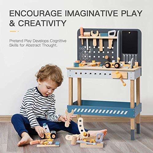 ROBUD ROBUD Wooden Tool Workbench for Kids Toddlers, Toy Tools Set Gift for 3 4 5 6 7 Years Old and Up