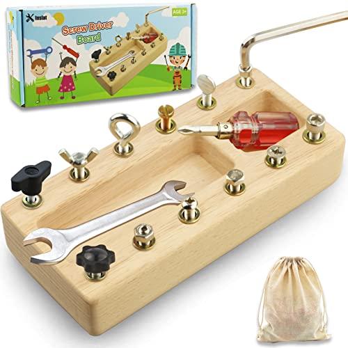 Inslat Inslat Montessori Screwdriver Board Set, Wooden Montessori Toys for 3 4 5 Year Old Kids, Educational Screw Board Sensory Learning Toys STEM Fine Motor Skills Toys