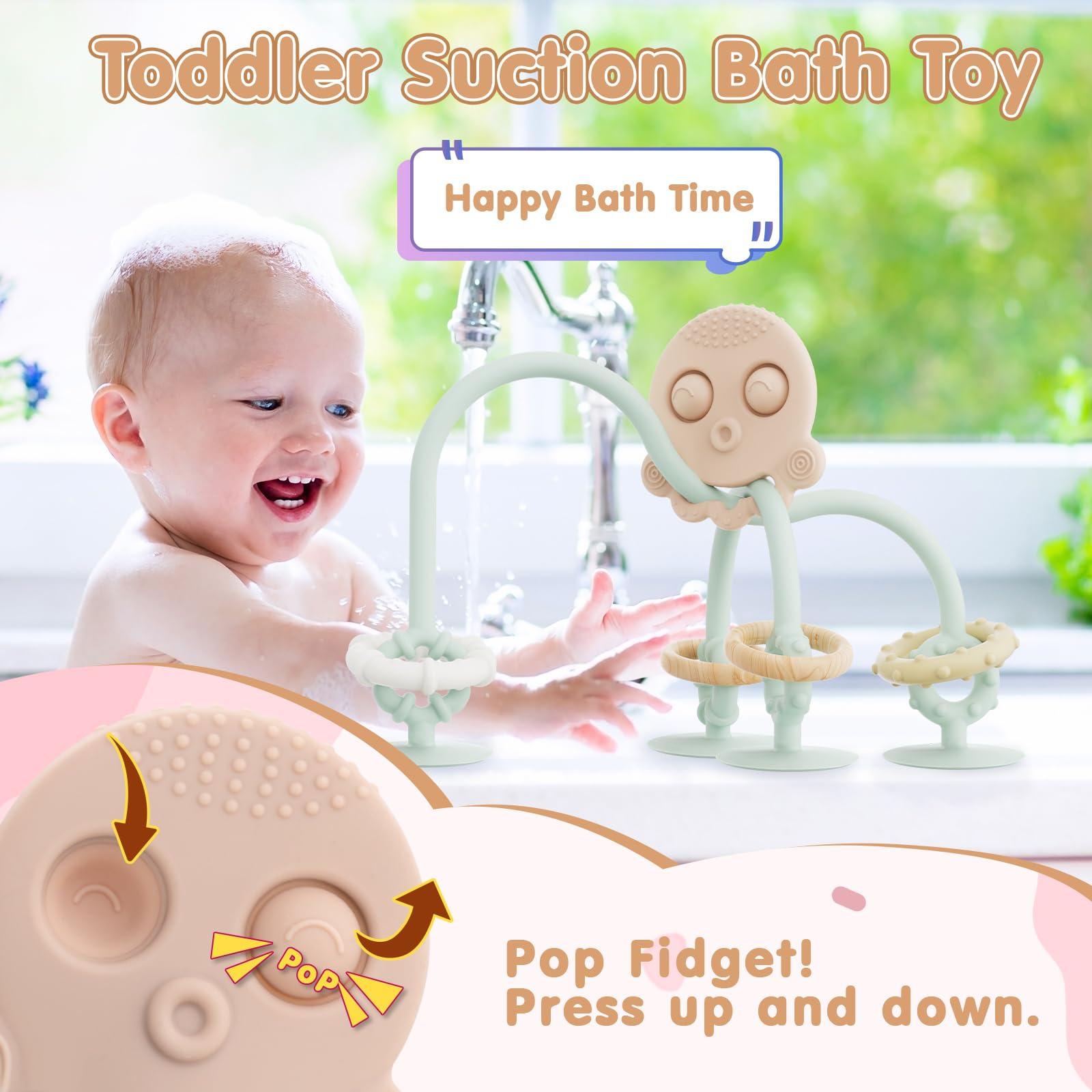 Happi2U Happi2U Baby Teething Toys, High Chair Toy with Suction Cup for Infant Toddlers 6 12 18 24 Month, Food Grade Silicone Teether with Oak Loop, Montessori Sensory Educational Baby Bath Toy Gifts (Green)
