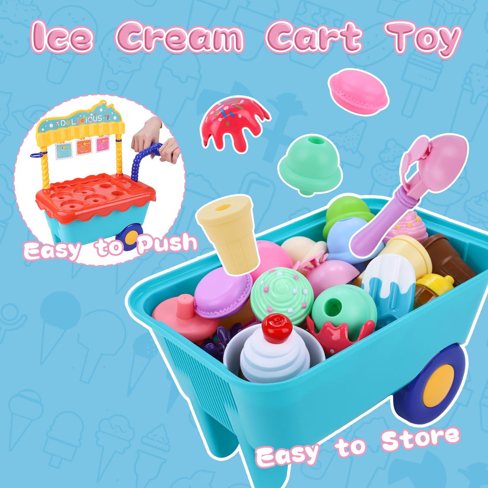 Gifts2U Gifts2U Ice Cream Cart Toys for Kids,45 Pcs Ice Cream Play Set,Pretend Play Store with Storage Trolley,Food Toys,Play Ice Cream Shop Toy,Gift for Boys Girls 3 4 5 6 Years Old