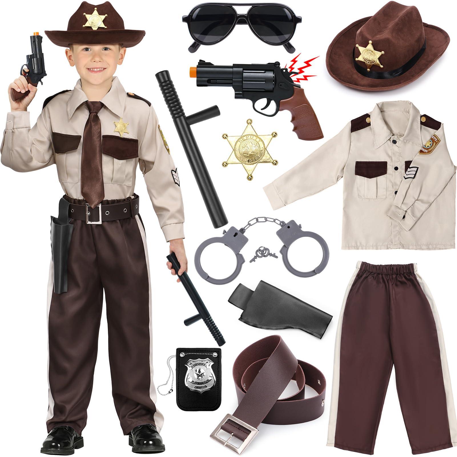 Latocos Latocos Kids Police Officer Costume Western Sheriff Cowboy Uniform Role Play with Accessories Halloween Costumes Boys Girls