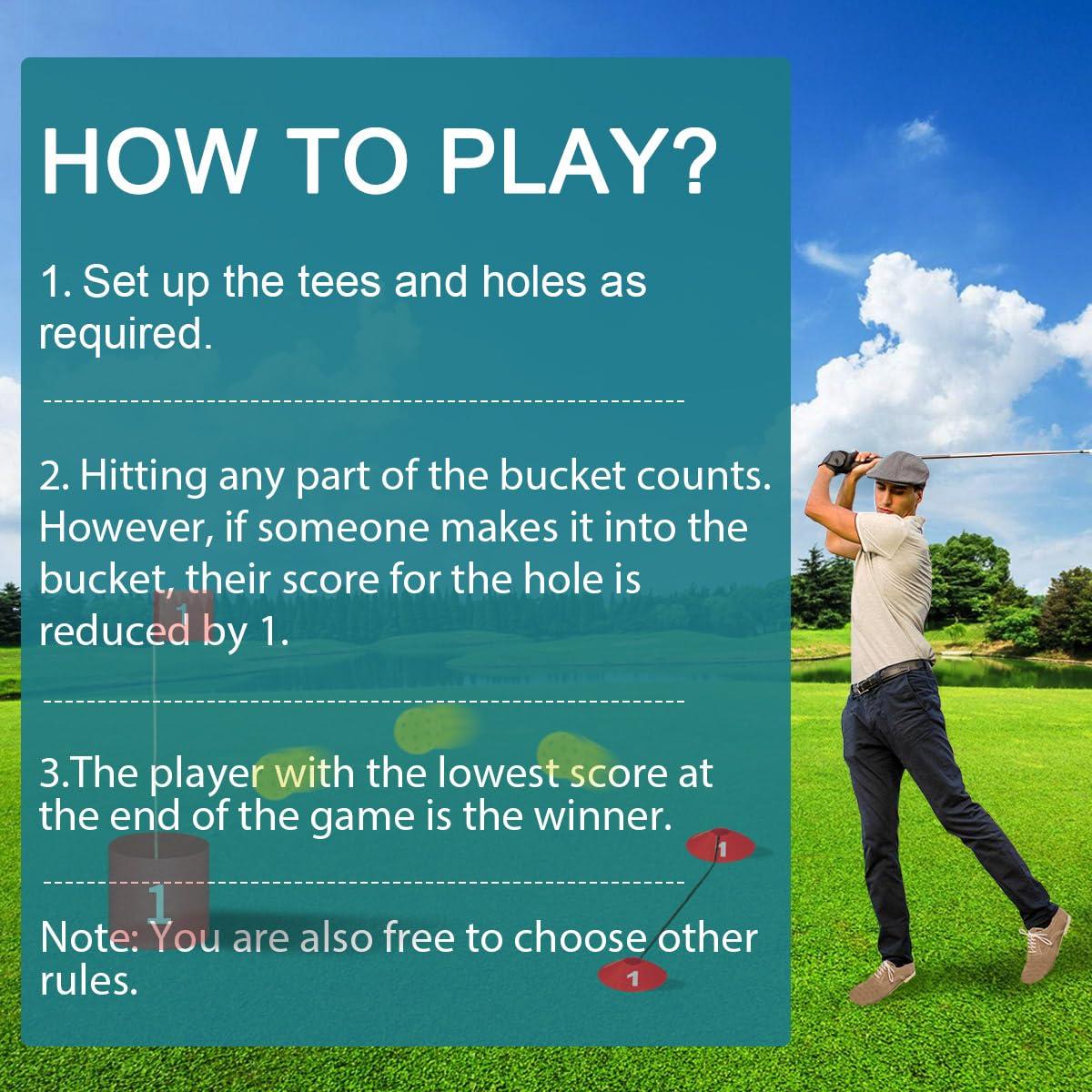 FINCOME FINCOME Golf Yard Bucket Games 9 Holes Golf Practice Game with Flag, Golf Chipping Game for Kids and Adults Outdoor Indoor Portable Backyard Golf Game for Park, Beach, Backyard, Lawn