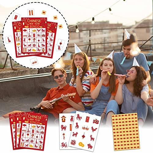 Tedea Tedea Chinese New Year Bingo Games, Lunar New Year Games, Chinese New Year Bingo, Chinese New Year Activity, Chinese New Year Party Decorations Supplies, 24 Players Bingo Games (B03)
