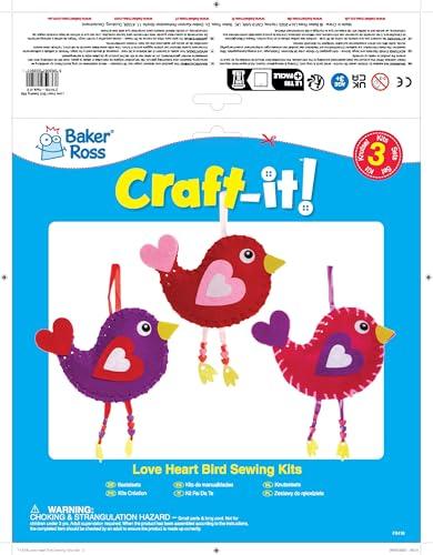 Baker Ross Baker Ross FX418 Bird Love Heart Sewing Kits - Pack of 3, Valentine\'s Sewing Craft Kits for Kids, Purple, Pink, red